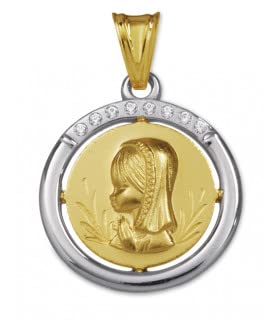 Médaille religieuse Vierge Marie bicolore en or ajouré par Argyor