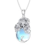 EUSJ Collar con colgante de perro de piedra lunar de plata de ley para mujer, regalos conmemorativos para los amantes de los perros, Plata esterlina, Piedra de luna