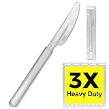 3X Heavy Duty Plastic Clear Knives Disposable Individually Wrapped, Sturdy Like Silverware, 100 Pack Plastic Steak Knives Bulk, Packaged Utensils, Perfect for Event Catering, Restaurant and Take Out.