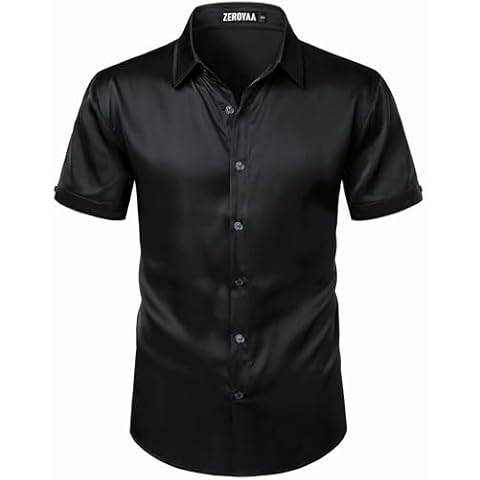ZEROYAA Men's Shiny Silk Satin Shirt ZZCL77 Cover