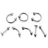 TOPBATHY Juego de 8 Piercings de Acero Inoxidable para Ceja, Nariz y Labio, Accesorios de Decoración Unisex para Piercing Art Estilo Punk y Acabado Plata Varios estilos