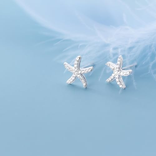 Reffeer Solid 925 Sterling Silver CZ Starfish Stud Earrings for Women Teens Beach Stud Earrings Sea Fish Earrings4