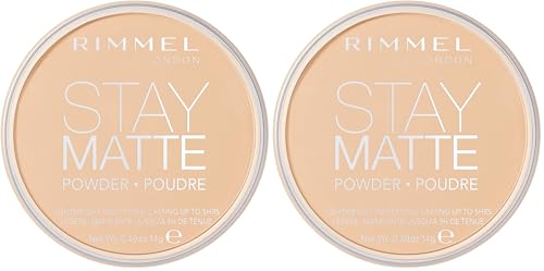 Rimmel London Stay Matte - 011 Creamy Natural - Pressed Powder, Lightweight, High Coverage, Shine Control, 0.49oz (Pack of 2)
