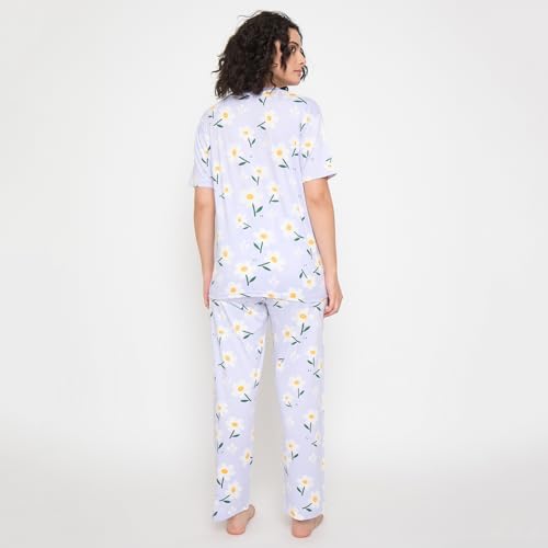 Image of CAMEY Women's Printed Pyjama Set, Short Sleeve T-Shirt and Trousers, Women Nightsuit, Loungewear Sets