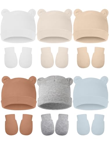 Image of Geyoga 12 Pieces Newborn Hat Mittens Gloves Set Baby Boys Girls Cotton Baby Beanie for 0-12 Months