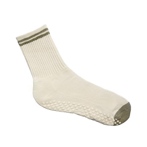 Your Reformer Non-Slip Grip Women’s Socks For Pilates, Yoga, Barre and More 100% Cotton Medium Crew Sand/Khaki