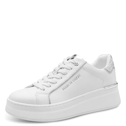 Marco Tozzi Damen Sneaker weiches Feel Me Wechselfußbett weiches Innenfutter Modisch, weiß (White/Silver), 37 EU