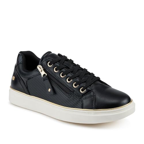 Image of Pavers Wide Womens Wide Fit Zip & Lace Trainers with Grip Sole Black Size 5