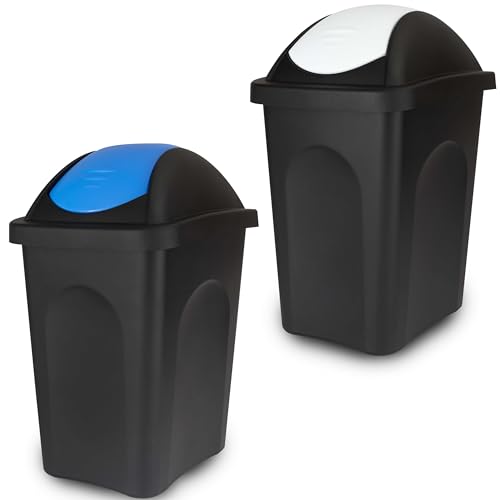 2 x kosz na śmieci 30 l, niebiesko-biały, żółty worek, kosz na śmieci do kuchni, 2 przegródki, system segregacji śmieci, 60 l (2 x 30), kosz na śmieci do kuchni, system segregacji śmieci Trash Bin