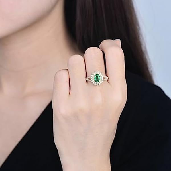 Dsnyu Bloem Ring Sieraden, Vrouwen Eternity Band Ring Wit Goud Ovale Vorm met 0.65ct Emerald Accessoires