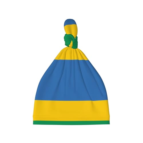 Gabonese Flag Print Newborn Baby Hat, Soft Top Knotted Beanie Cap, Cute Infant Headwear for 0-6 Months Welcome Party Black