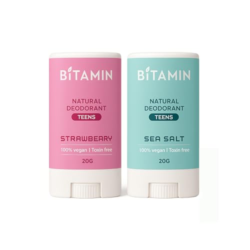 Image of Bitamin Natural Deodorant for Kids & Teens | With added 3% Vitamin C & E | No Aluminium, No Alcohol, No parabens, No Triclosan Unisex Deo (20 g (Pack of 2), Sea Salt and Strawberry)