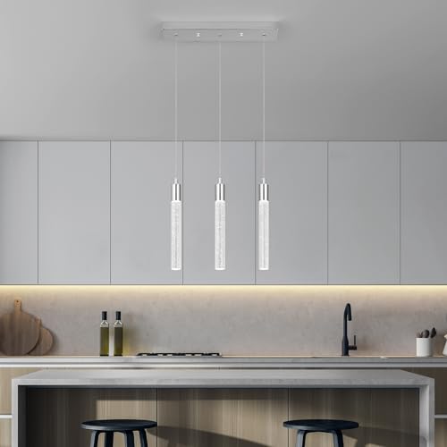 Image of Kitchen Island Lighting Modern Light Fixture Kitchen Island Pendant Light Dimmable LED Chrome Mini Pendant Lighting Dinning Room Living Room Chrome Pendant Lights(3-Light)