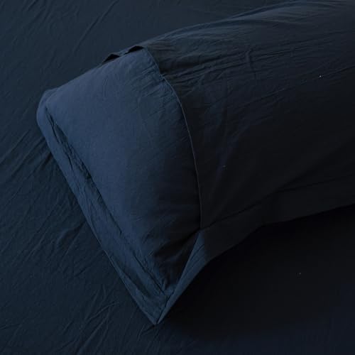 SUSYBAO Blue Striped Duvet Cover King 100% Washed Cotton 3 Pcs Set 1 Denim Pinstripe Duvet Cover with Zipper Ties 2 Pillow Shams Retro Navy Blue Vertical Stripes Pattern Bedding Set Soft by SUSYBAO - Used condition - Image 6