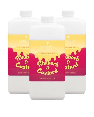 Image of Hand Cleansing Sanitiser Foam, No Alcohol Foaming Hand Sanitizer Dispenser - Rhubarb & Custard - 1 Litre Refill Pack of 3