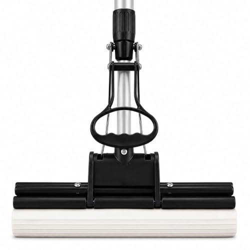 Image of PVA Sponge Squeeze Mop for Floor Cleaning | Built-in Squeegee Roller Mop | Super Absorbent Sponge Head | Adjustable Telescopic Handle | Hands-Free Wringing Mop for Kitchen, Bathroom, Tiles & Home