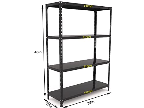 Image of Space Saving Rack Adjustable Section Rack & Shelves Industrial Storage Shelving Unit Boltless Rivet 12X35X48 inches 4 Shelf 24 Gauge Shelf 20 Gauge Angle (Black) Pack of 1