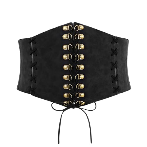 JASGOOD Women Wide Waist Belt Vintage Elastic Corset Belt Lace-up Tied Waspie Corset Belt for Dress Halloween Costume