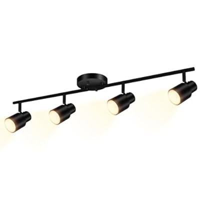 BoostArea LED 4 Light Track Lighting Kit,4 Way Industrial Ceiling Spot Lighting, Flexibly Rotatable Light Head for Kitchen, Living Room, Bedroom, Black,GU10 Bulb Not Included