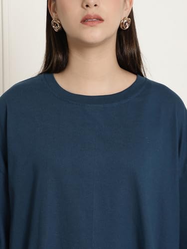 Image of Style Go Pure Cotton Oversized Baggy Fit Drop Shoulder Aesthetic & Cool Graphic Printed Half Sleeve Tshirt for Women || Trendy Tees || Casual Loose Korean T-Shirt