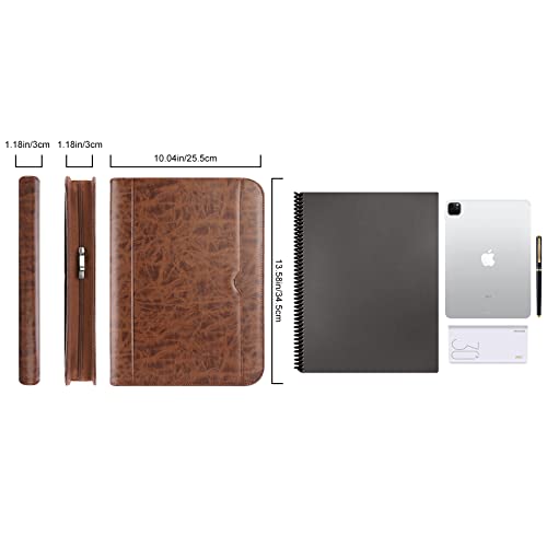 Image of ProCase Portfolio Business Padfolio Folder with Zipper, Conference Meeting Executive File Legal Document Organizer with Pockets Letter Size A4 Writing Pad Notepad Padfolio -Brown
