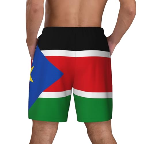 Flag of South Sudan Print Men's Casual Swim Shorts, Comfortable Double Layer Beach Trunks for Lounging & Swimming4