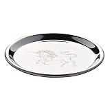 Posavasos de acero AISI430 con canto redondeado, juego de 4 piezas en caja litografiada, diámetro exterior 9,5 cm (espacio interior útil para colocar el vaso 7,5 cm). Uso profesional y/o doméstico. Producto 100% italiano