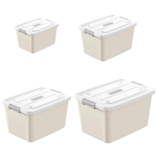 Image of Ash & Roh Plastic Storage Box /Bin /Container with Locking Lid - Sturdy and Versatile Home Organizer, Available in Multiple Size. (1, CREAM, COMBO SET)
