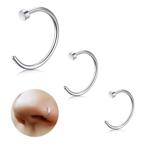 ESHIONER G23 Titan Fake Nasenpiercing Nasenring Septum Fake Nasen Piercing Hoop Set Knorpel Dünn Klein Helix Hypoallergen 18G 20G 6MM/8MM/10MM Silber 3PCS Fake Nase piercing Schmuck Damen