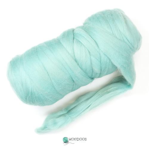 Kondoos Colored Natural Wool roving, 1 lb. Best Wool for Needle Felting, Wet Felting, handcrafts and Spinning. (Acqua, 1 lb)