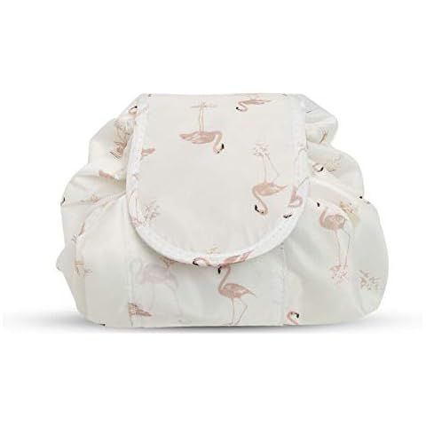 Envie Travel Makeup Bag - Foldable Drawstring Cosmetics Organiser (Cream + Flamingo Design) Cover