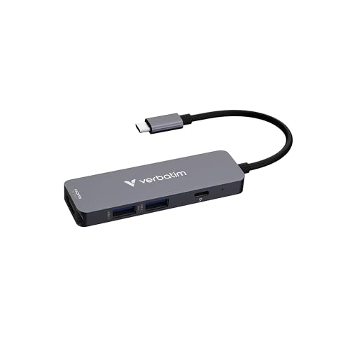 Image of Verbatim USB-C Essentials Multiport Hub - 4 Ports: (1) USB-A 2.0, (1) USB-A 3.0 /3.2 Gen 1, (1) USB-C 3.0 /3.2 Gen 1 with 4K HDMI and Up to 100W Power Delivery