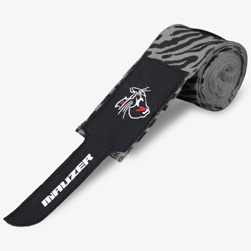 Image of Mexican-Style Boxing Hand Wraps - Breathable Stretch Cotton /Poly, 2 inch Wide with Hook & Loop, CAT Skin Graphic & Zeal to Win Slogan 2.5 Meter