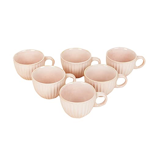Image of AAKRITI ART CREATIONS Flamingo Pink Tea Cups Set of 6 | Ceramic Cup Set | Multipurpose Utility Cups | Modern Art Ceramic Cups | Glossy Finish, Light Pink Tea Cup Set