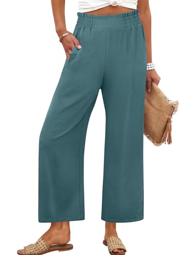 Image of ANRABESS Womens Wide Leg Palazzo Pants Summer Beach High Waisted Cropped Flowy Pants 2026 Dressy Casual Trousers with Pockets