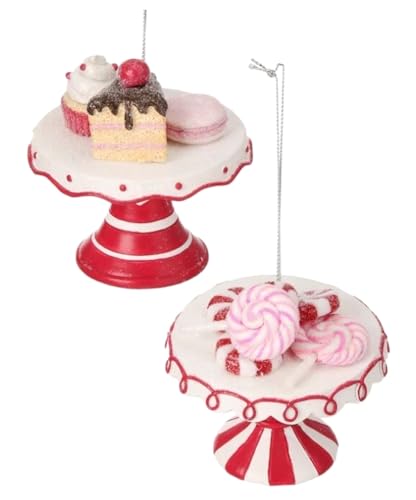 The Bridge Collection Cake Plates with Sweet Desserts Ornaments - Set of 2 - Cake Stand and Dessert Plate Christmas Ornaments