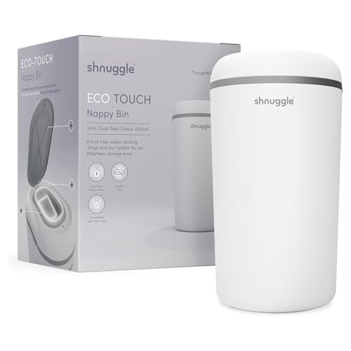 Shnuggle Eco-Touch Nappy Bin (Diaper Pail) | Eco-Friendly Nappy Disposal System | No Costly Refills – Use Any Bag | Dual-Seal Odour Lock | Easy-Clean, One-Hand Drop-and-Go Bin
