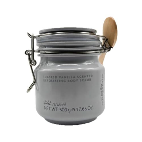 Asquith & Somerset Toasted Vanilla Scented Exfoliating Body Scrub with Wooden Spoon, 17.63 oz, Glass Storage Jar
