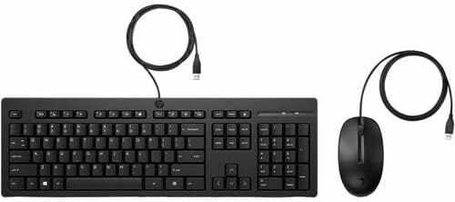 HP 225 Wired Mouse and Keyboard Combo (AX2Y7AA) - USB Type A Plunger Cable Keyboard - English (US), English (Canada) - Black - USB Type A Cable Mouse - Red Tracking - 1200 dpi - 3 Button - Scroll Whee