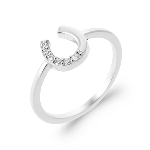 Bague argent 925 rhodié de haute joallerie fine avec pavage fer à cheval d'exception
