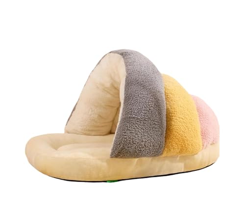 猫ハウス 小型犬ベッド、冬用ペットマット、ドームペットベッド、スリッパ寝袋、猫ハウス ペット用品 かわいいスリッパ型、防寒、ペット用品 (M:50*40CM,グレー+イエロー)