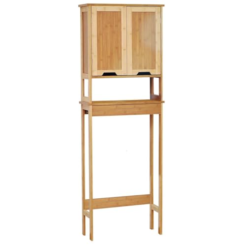 TENDANCE - Meuble Dessus WC Bambou et MDF 2 Portes/1 Etagere Interieure - mahe