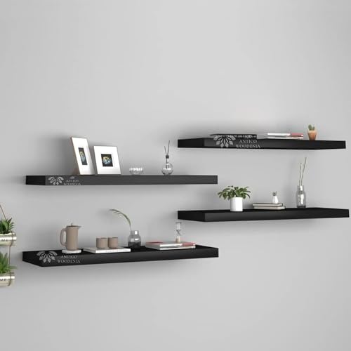 Image of Wooden Floating Wall Shelf| Wall Mount| Wall Rack| Wall Bracket for Home and Office Decor | Big Mounted Cabinets (XX-Large (24x8 inches), Set of 4, Black)