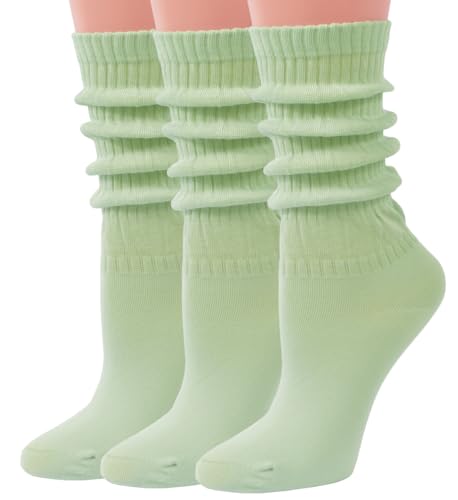 Image of Women's Ruffle Frilly Slouchy Socks, Soft Cotton Cute Solid Color Crew Socks Light Blue