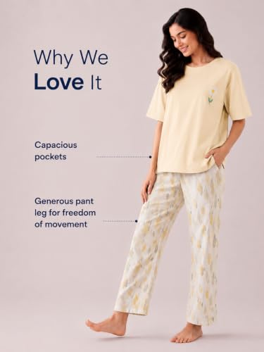 Image of Celary Korean Women's Pyjama Set|Half Sleeve T-Shirt & Printed Pyjama Set for Women|Size:- M to 4XL|Soft Cotton Blend Comfortable Night Suit for Women