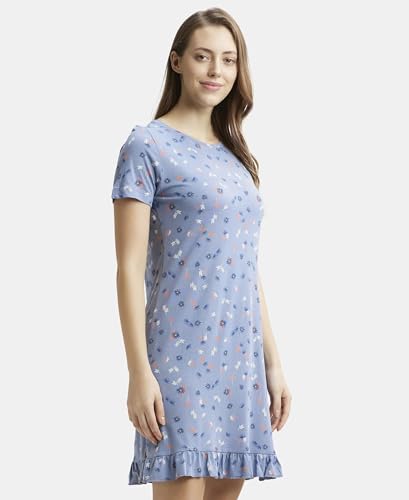 Image of Jockey RX25 Women Micro Modal Cotton Ruffled Hem Styled Half Sleeve Printed Sleep Dress (Colors & Prints May Vary)