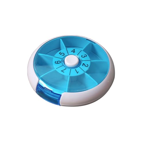 Auriselle Boîte à Pilules Rotative 7 Jours avec 7 Compartiments Ronde et Portable pour le Stockage de Médicaments et de Comprimés dans Une Boîte à Pilules, Bleu