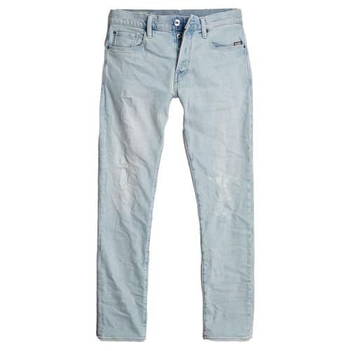 G-Star Raw Men's 3301 Straight-Fit Jean in Vant Stretch Denim, Blue (Sun Faded Ripped Isar Blue 51001-d503-g360), 34W x 34L3