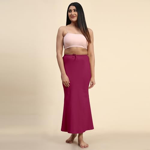Jaanvi Modische Damen-Saree aus Lycra, Fischschnitt, Shapewear, Petticoat, Rock, bequem, Inskirt, Rubinrosa, S