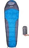 🚵 MATERIAL EXTERIOR REPELENTE DE AGUA: Saco de dormir repelente al agua 230 T 100% poliéster / ripstop, con forro interior transpirable, cordones, capucha de contorno y collar térmico. El forro interior consiste en un relleno de microfibra 230 T 100%: 100 g / m², con una capa de fibra hueca; el saco de dormir se puede lavar fácilmente a 30 ° C